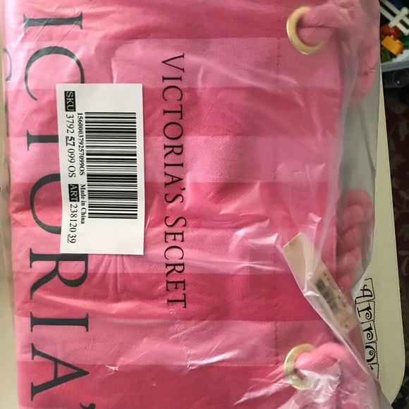Victoria Secret pink stripe canvas tote - Picture 2 of 2
